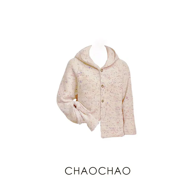 CHAOCHAO｜冰淇淋彩点可爱糖果色连帽慵懒风针织毛衣开衫外套女