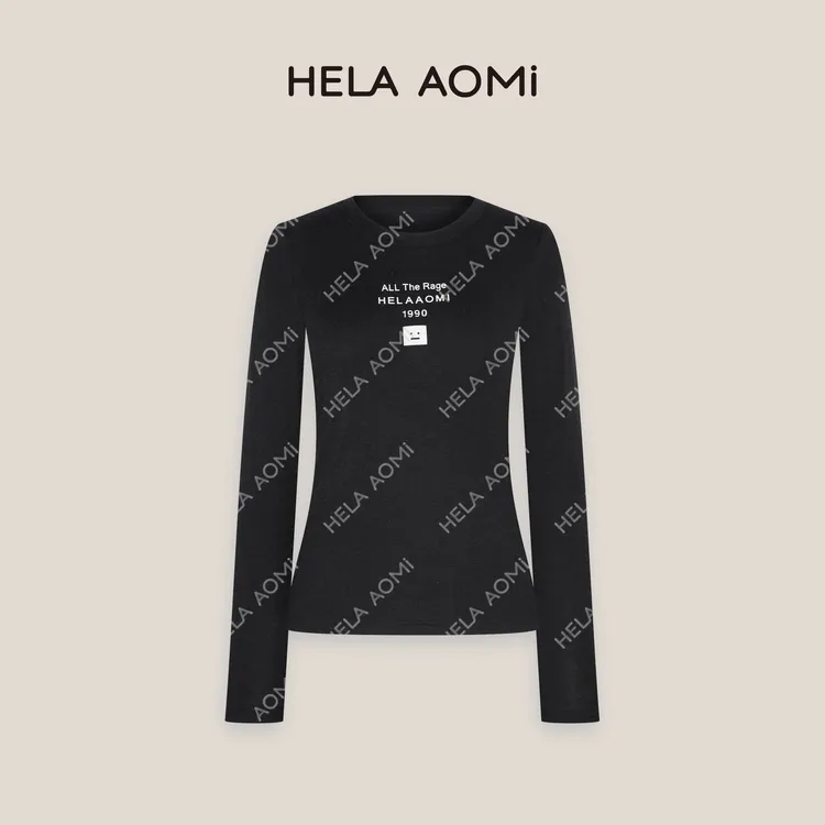 HELA AOMI“烫钻字母t”莱赛尔羊毛柔软平滑亲肤撒银工艺印花T恤