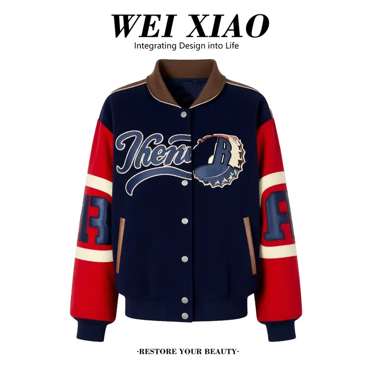 美式复古风短外套女2025秋冬季新款宽松休闲藏蓝色短款外套小个子