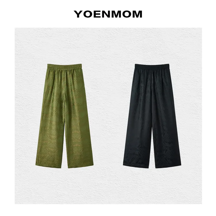 YOENMOM·江水云纹·夏季新品 桑蚕丝红云纱国风提花松紧高腰阔腿裤