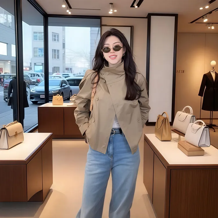 风衣上衣翻领常规款长袖时尚宽松短款韩版小个子休闲百搭秋季外套