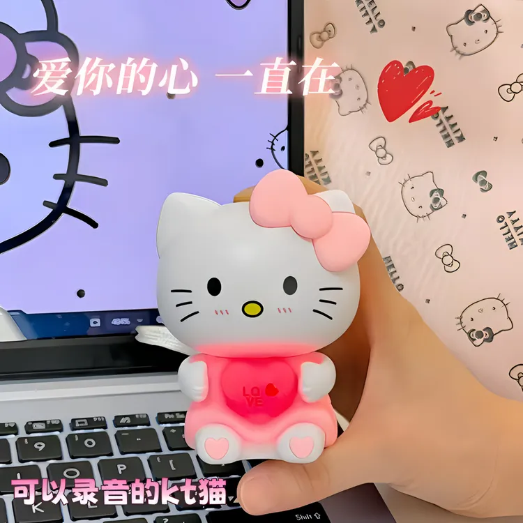 新款按压比心凯蒂猫KT猫会说i love you摆件生日惊喜礼物公仔摆件