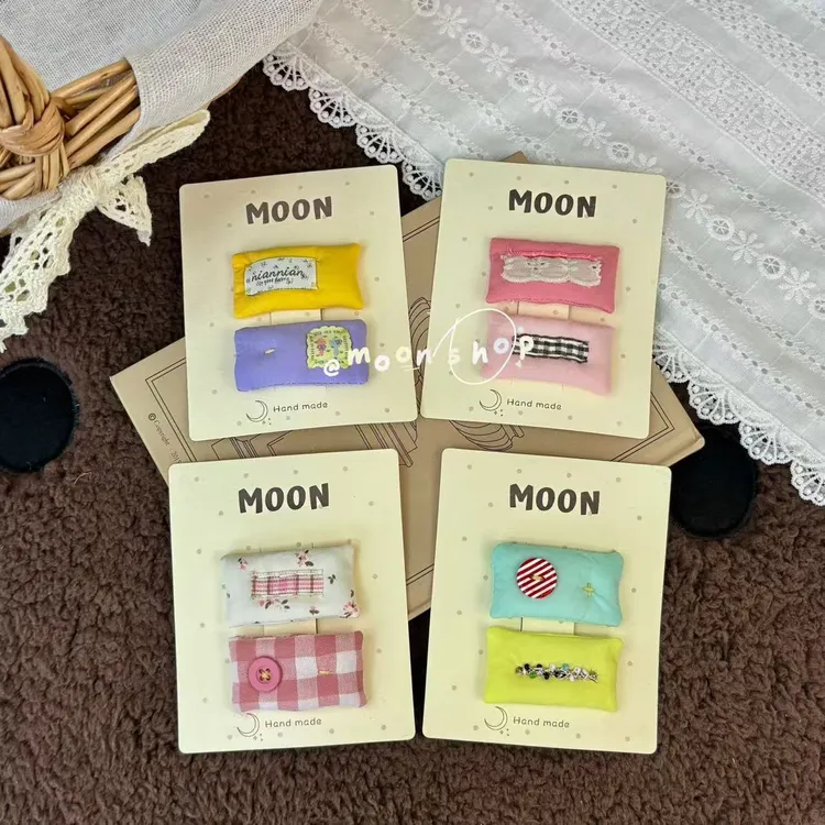 XS-0354 韩国新款手工布艺发夹春夏甜美格子碎花儿童BB夹小女孩