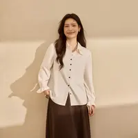 【花笺】纤莉秀W大码女装流光风镂空设计感荷叶边轻薄衬衫QK3547