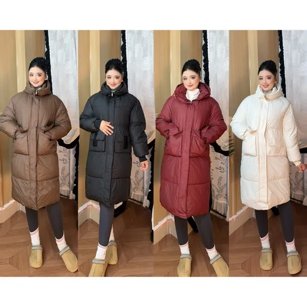 冬季新款韩版加厚白鸭绒连帽宽松过膝长款保暖面包服外套女装