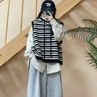 秋冬新款经典百搭条纹连帽毛衣马甲50626