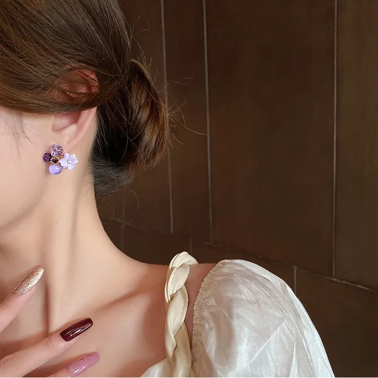合金锆石耳饰 甜美风日韩紫色温柔简约耳环耳排式耳饰甜美女饰品