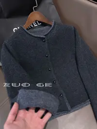荃羊毛~小卷边双色保暖长袖厚款毛针织衫开衫上衣外套M