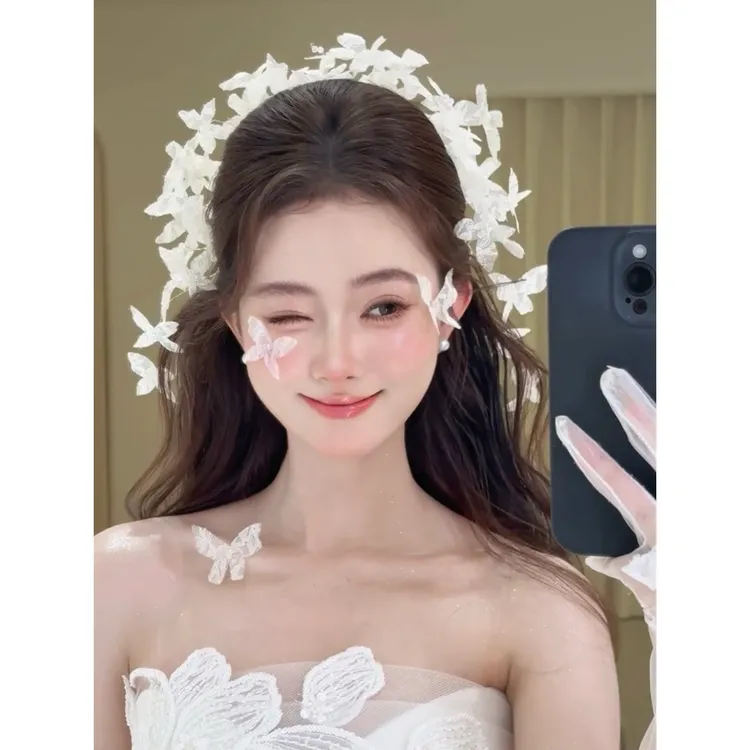 T7017森系超仙蝴蝶头饰新款唯美减龄梦幻高级手工旅拍婚纱配饰