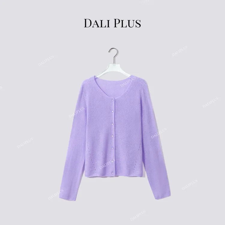 DALI PLUS重磅75山羊绒+25桑蚕丝圆领长袖开衫-D5MM2758
