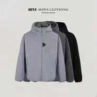 虎牙兄弟秋季百搭休闲拉链连帽立体肌理色纱摇粒绒外套男F25110