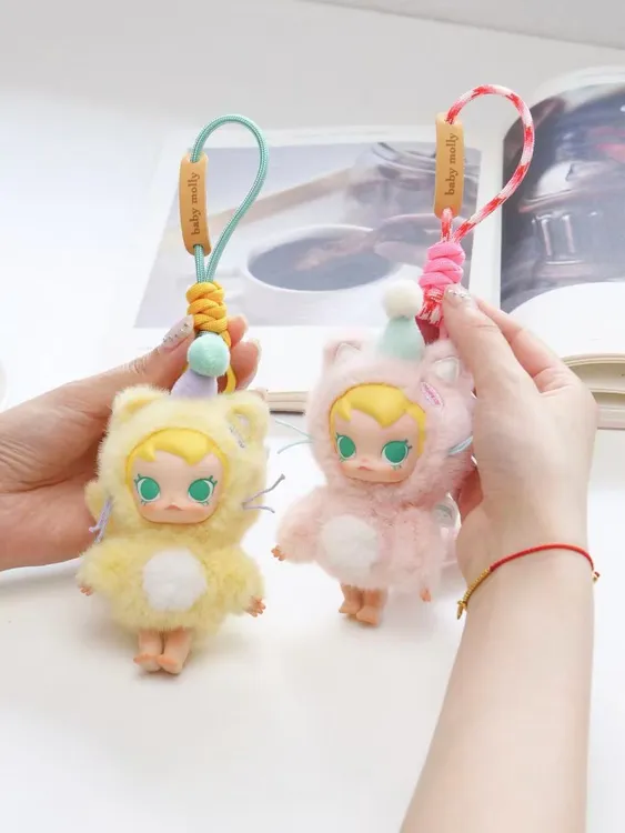 baby molly口袋朋友挂绳皮质公仔玩偶挂件钥匙扣挂绳