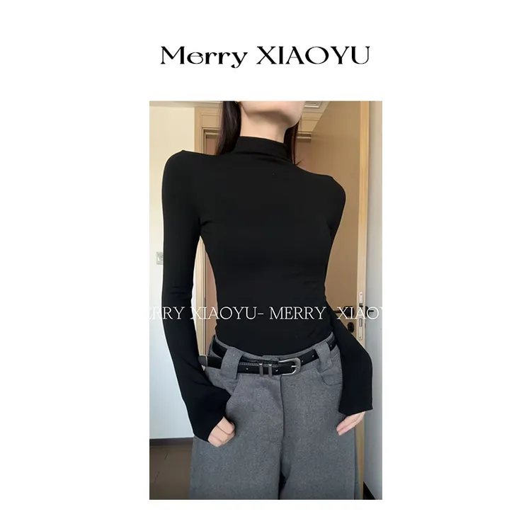 【小鱼】秋冬新款极简高领辣妹长袖修身显瘦百搭气质上衣打底衫