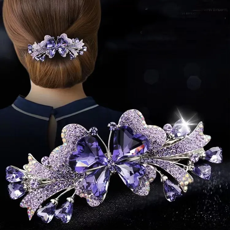 爱心水钻蝴蝶发夹横夹高级感轻奢女款弹簧夹发卡时尚半扎发发饰