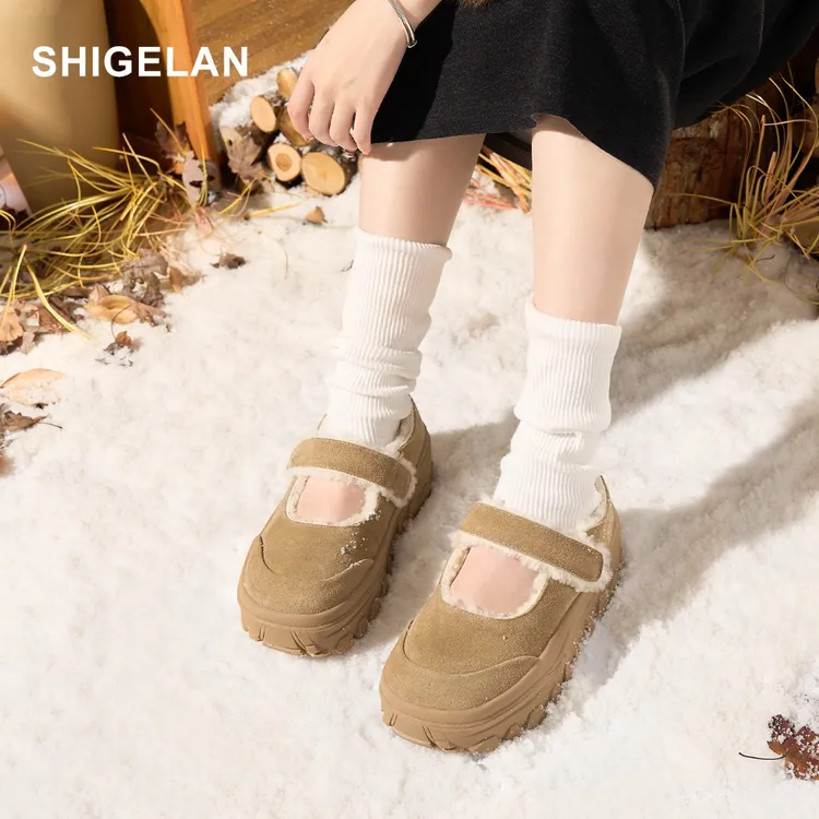 诗歌兰单鞋女款2025新款爆款阔腿裤必备加绒厚底玛丽珍女鞋1210-6