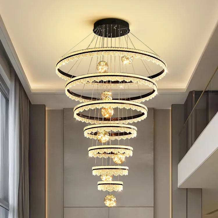 别墅吊灯复式楼挑空客厅吊灯2025年新款挑空大厅灯楼中楼水晶吊灯