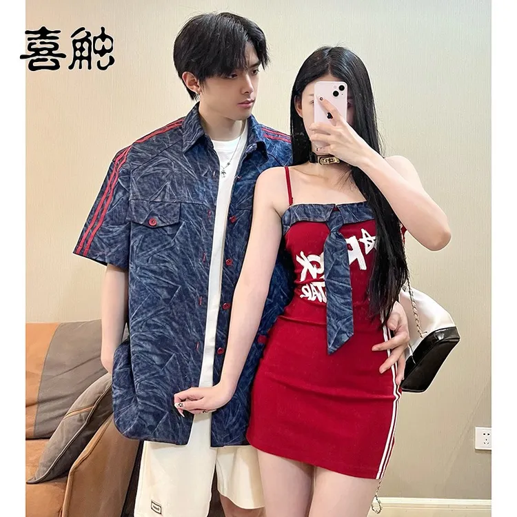 喜触情侣装2025新款夏季ins网红超火男士衬衫长袖夏季薄款白衬衫