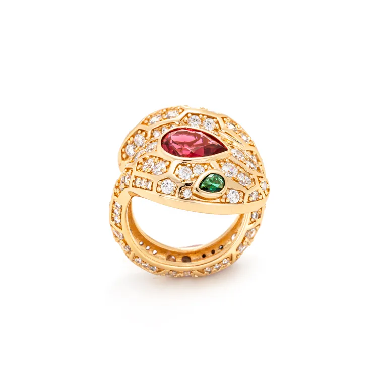 镀K金合成锆石戒指 时尚国际风金色蛇形开口戒11704JRG