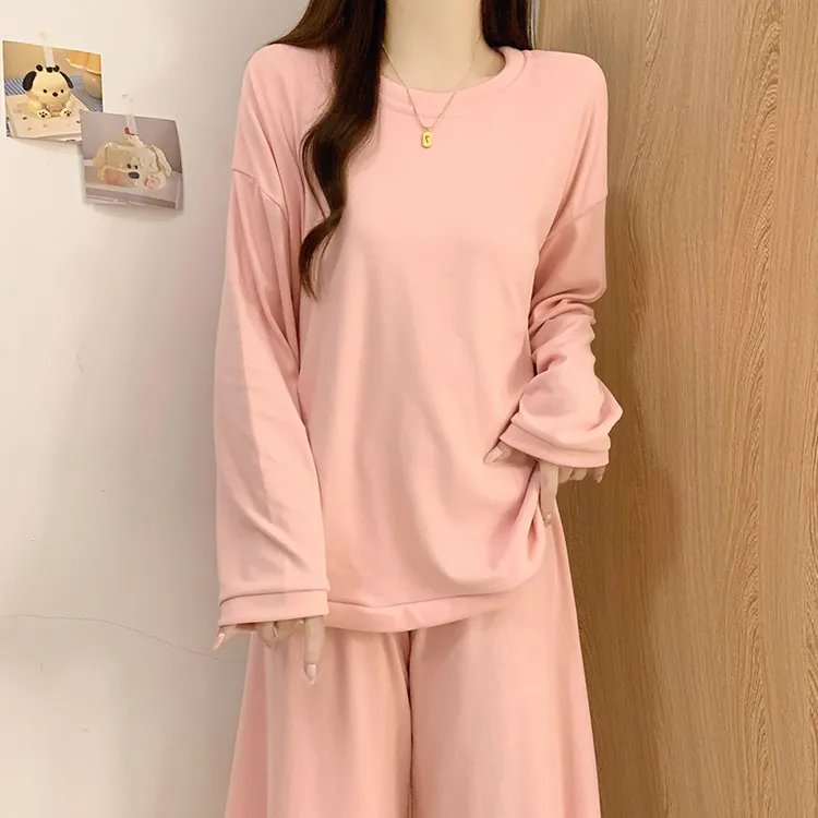 睡衣女款秋冬季长袖小个子休闲简约风保暖双面德绒粉色套装家居服