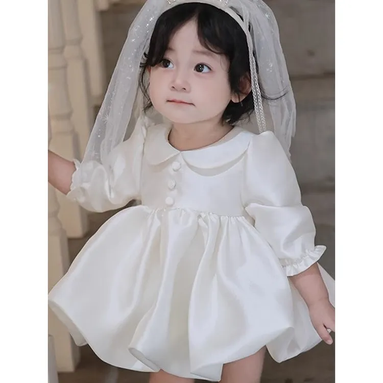 巴拉童年女宝宝周岁公主裙新款生日抓周礼服花童婚纱连衣裙秋冬高