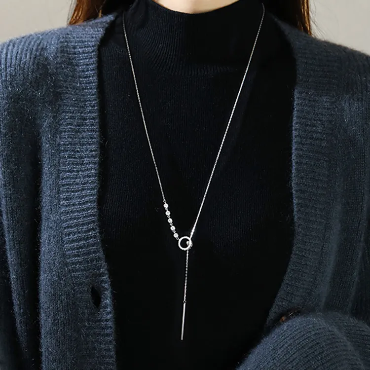 坠链均925银合成锆石 银毛衣链女长款项链小众百搭秋冬毛衣配饰品
