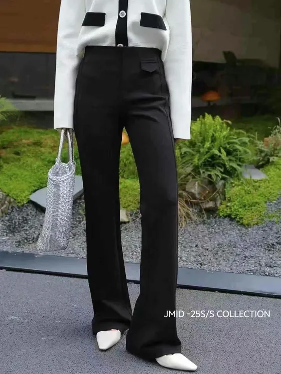 高腰显瘦微喇叭休闲裤百搭修身垂感弹力长裤女装