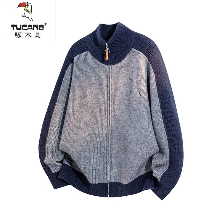 啄木鸟美式拉链毛衣内搭男生秋冬韩版潮牌痞帅宽松休闲立领针织开