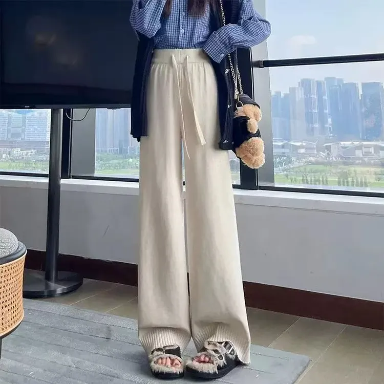 提花针织窄版阔腿裤女2025秋冬新款高腰显瘦慵懒垂感休闲裤子