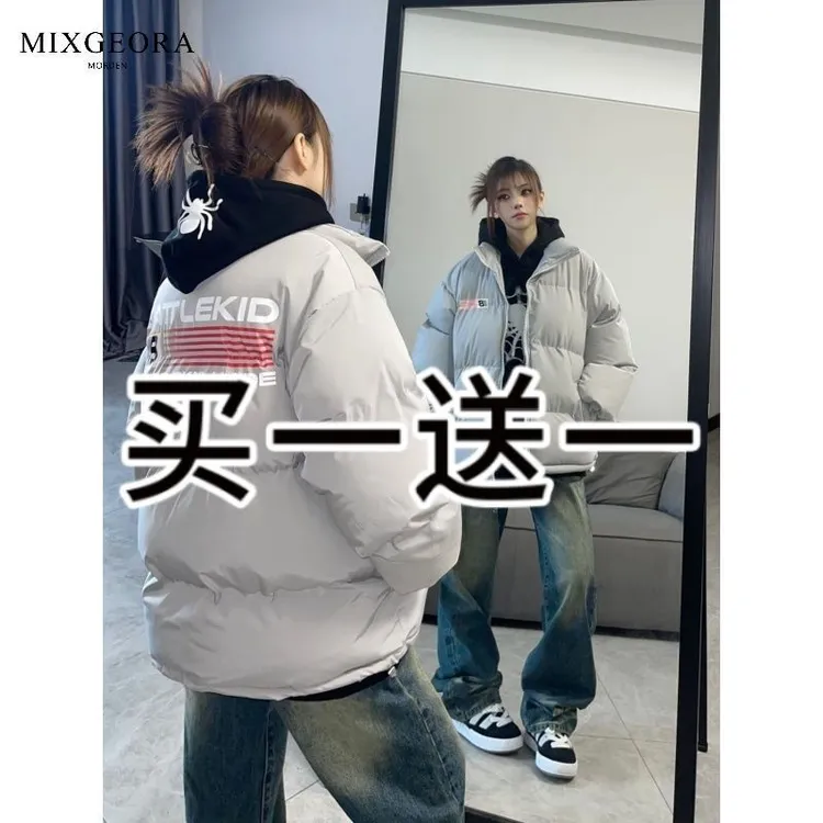 冬季棉服美式男女印花立领潮牌棉衣棉服冬季保暖国潮情侣面包服