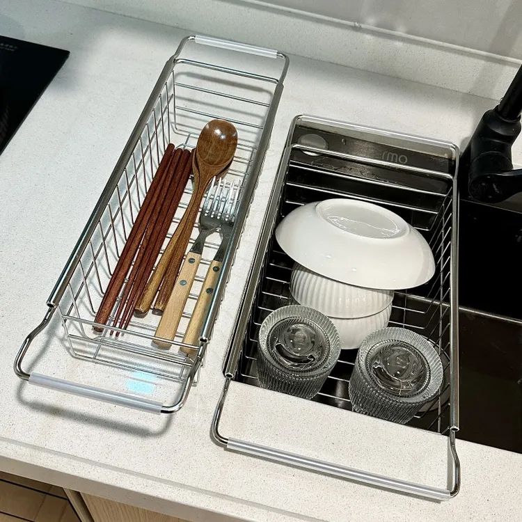 拾物造家厨房洗碗池餐具沥水不锈钢可伸缩置物架家用洗菜水果碗筷