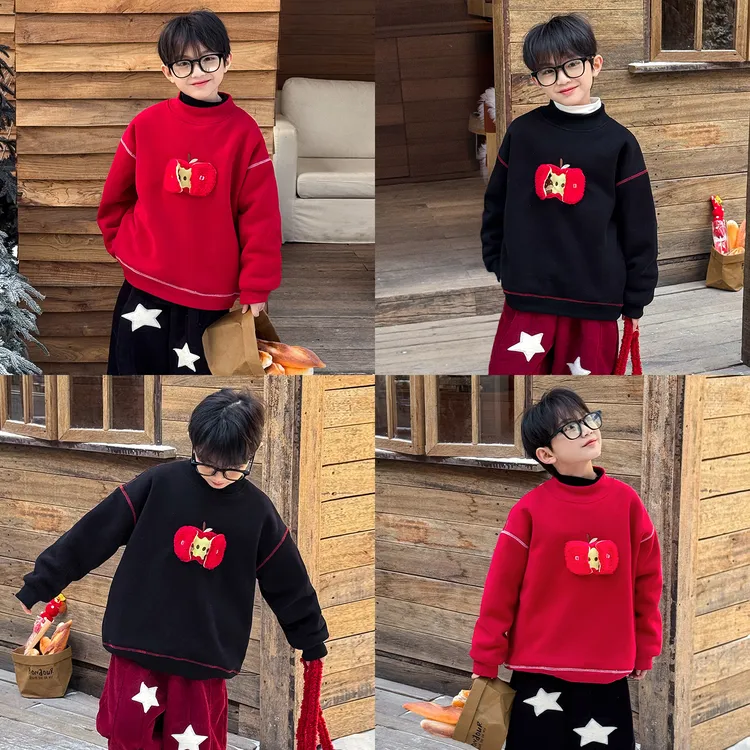 童装毛绒立体苹果羊驼绒儿童卫衣