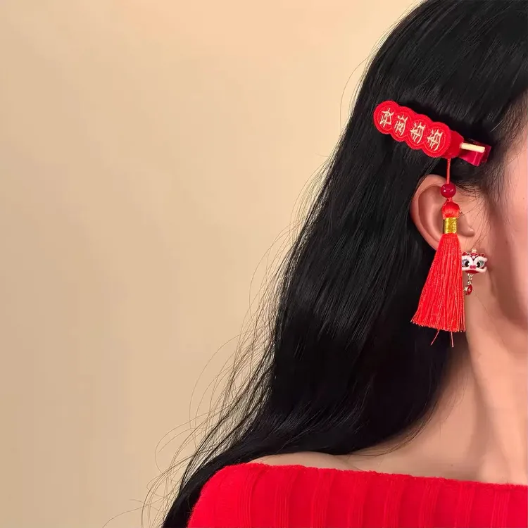 新年发饰儿童红色头饰女童宝宝头花夹子新中式汉服巨好看流苏对夹