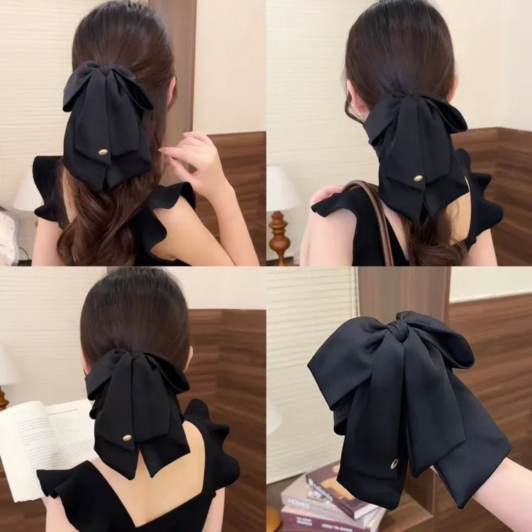 气质百搭高级感缎面金标蝴蝶结发夹后脑勺抓夹鲨鱼夹头饰