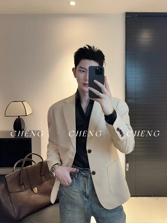 「程程的试衣间」意式薄款天丝羊毛半里衬平驳领百搭西服外套上衣男