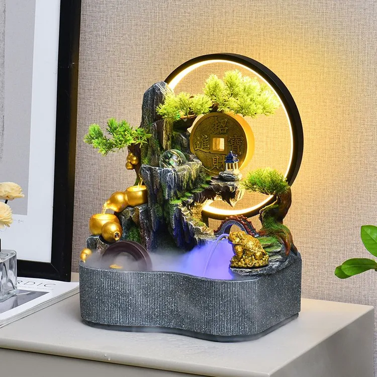 假山流水摆件风水轮喷泉办公室客厅玄关招财桌面摆