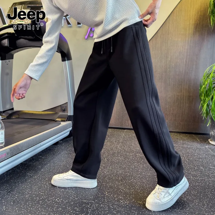 JEEP吉普男士卫裤秋冬加绒裤子男款爆款百搭弯刀裤男装运动休闲裤