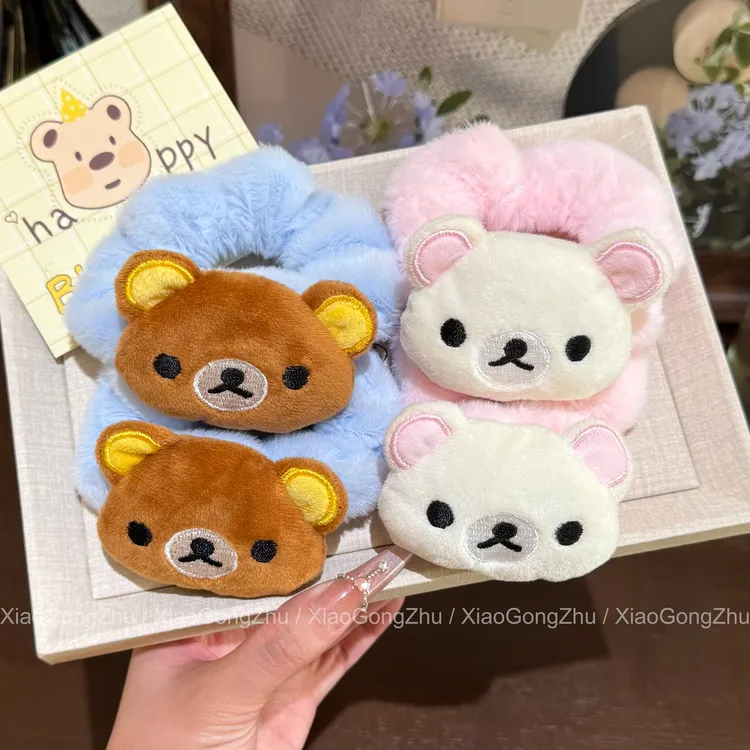 日本新款秋冬sanx轻松熊发夹发绳发饰发圈毛绒发夹熊哥熊妹