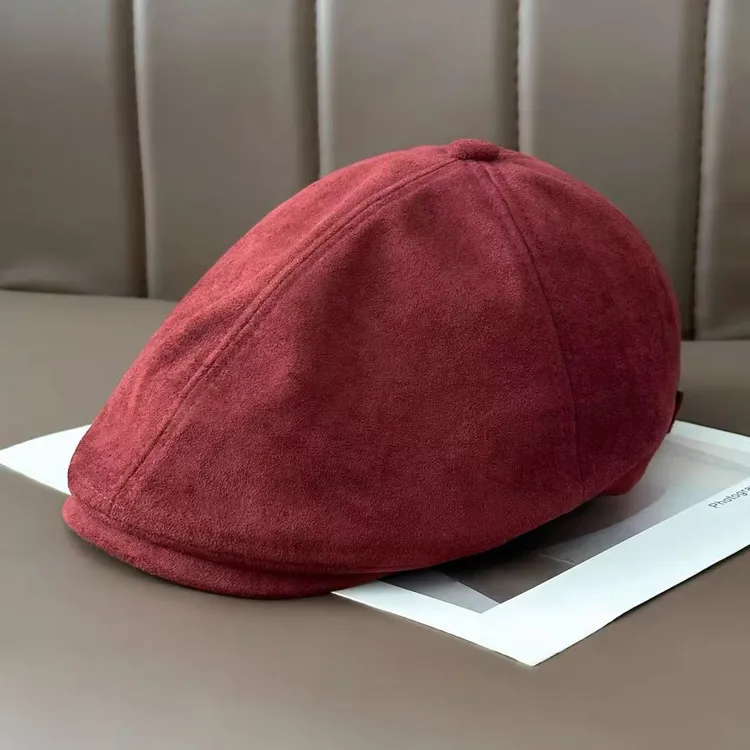 222秋冬复古麂皮绒前进帽纯色英伦风画家帽日系街头感报童帽子
