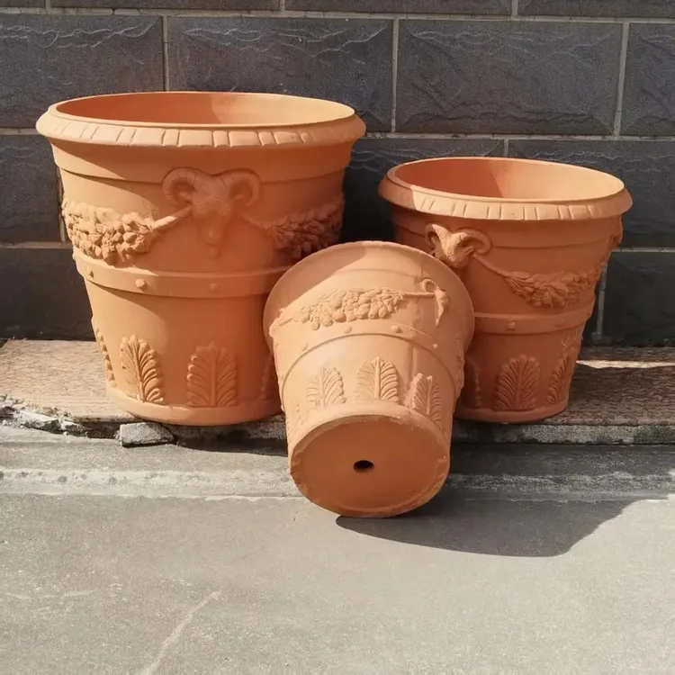 欧式大口径红陶花盆粗陶透气适合庭院景观绿植装饰