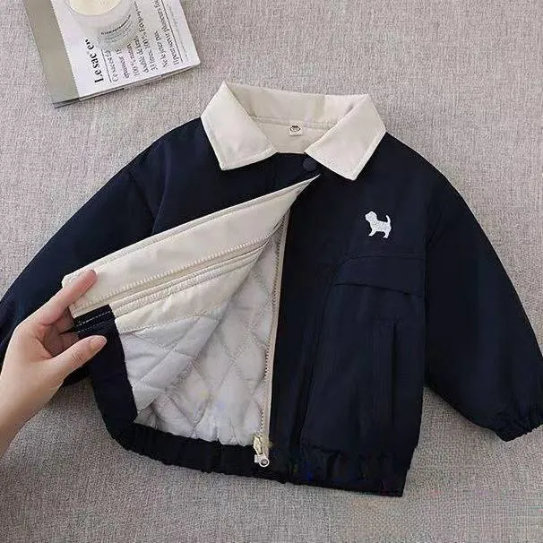 【热推爆款】儿童冬款夹棉棉服外套秋季新品男女童撞色翻领棉衣宝宝