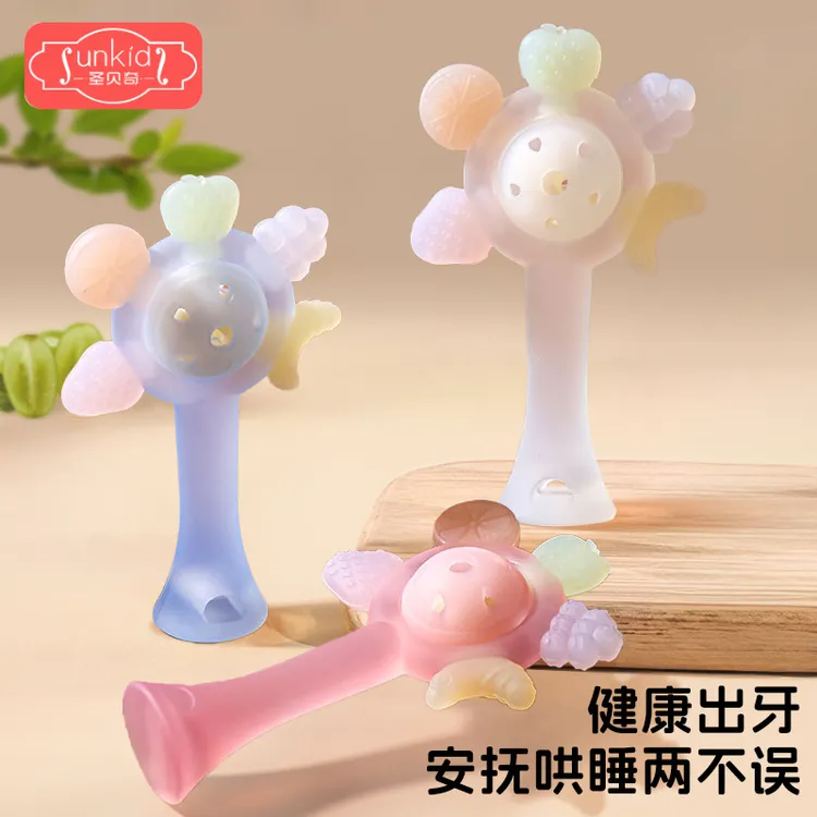 圣贝奇婴儿手摇铃玩具可啃咬牙胶宝宝益智训练抓握0-3-12个月