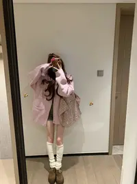 梦幻紫简约大v领韩版廓形毛衣外套洋气针织开衫女秋冬百搭短裤