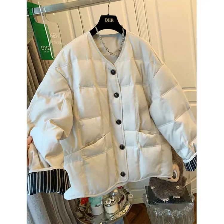 韩版休闲慵懒风圆领棉服外套女冬季大码胖MM百搭加厚保暖棉衣棉袄