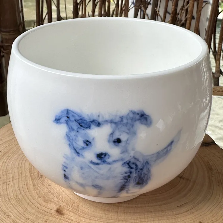 周永阳纯手绘青花小狗杯微瑕高6.6cm直径8cm纯手工釉下彩主人杯