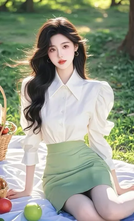 SS960衬衣女款爆款高级减龄洋气超好看白色衬衫上衣绿色半裙套装