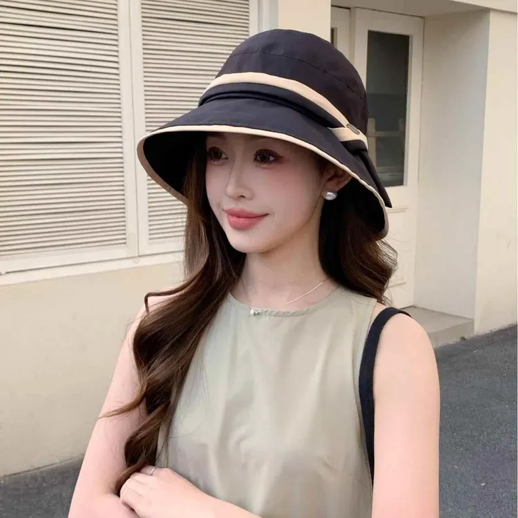 春夏新款户外出游百搭渔夫帽子女士大太阳帽显脸小盆帽防晒遮阳帽