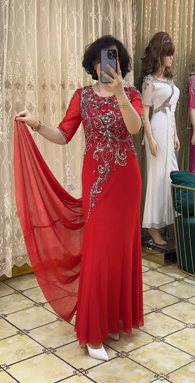 常规鱼尾裙长裙松紧腰七分袖礼服重工新娘妈妈装气质