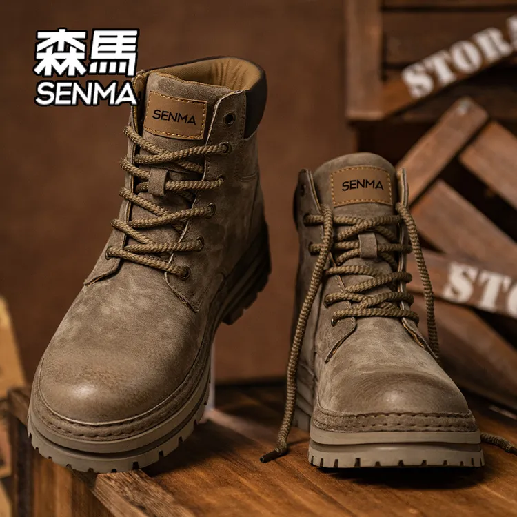 SENMA/森马马丁靴男士2025秋季高帮鞋男户外工装靴厚底增高男短靴