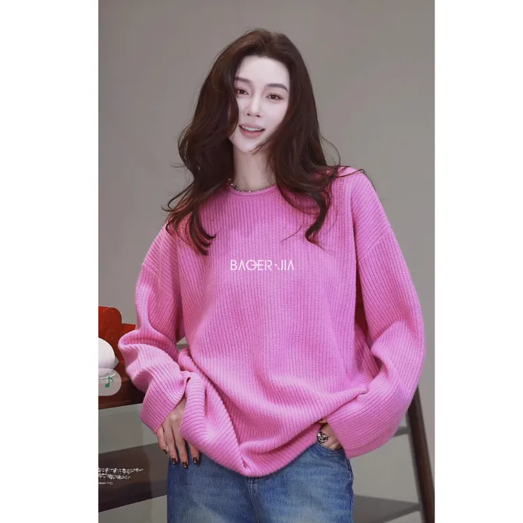 39-宝儿家含幂BV120325411早春新款穿搭百分百羊毛竖坑条显瘦上衣