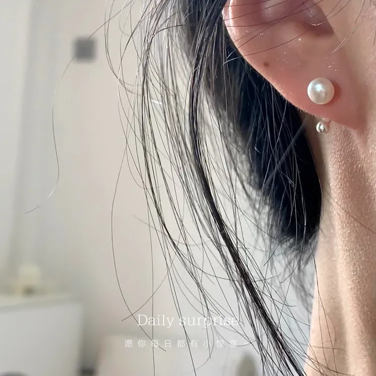 Dailysurprise 足银仿珍珠耳饰 足银养耳洞小灯泡耳钩螺丝纹版